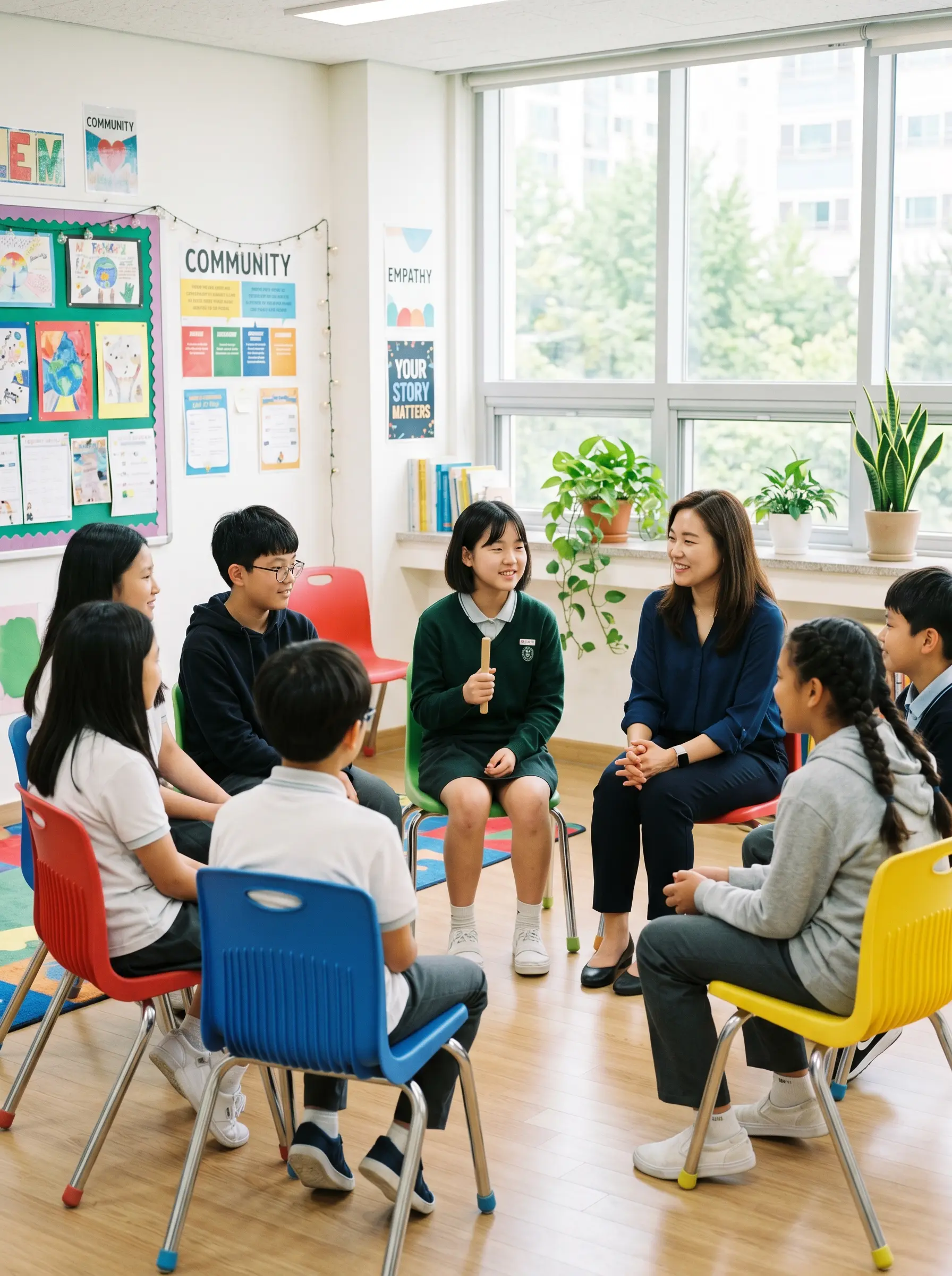 Asian teenagers aged 12 to 15 practising public speaking and communication skills at SuperMinds Singapore.