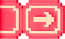 Red pixelated right arrow icon made of small cubes on a red background.