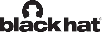 Black Hat logo with silhouette of a man wearing a fedora hat inside a circle.