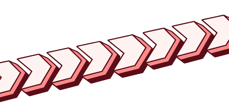 Diagonal row of light pink 3D arrow shapes with dark pink shadows pointing to the right on a black background.