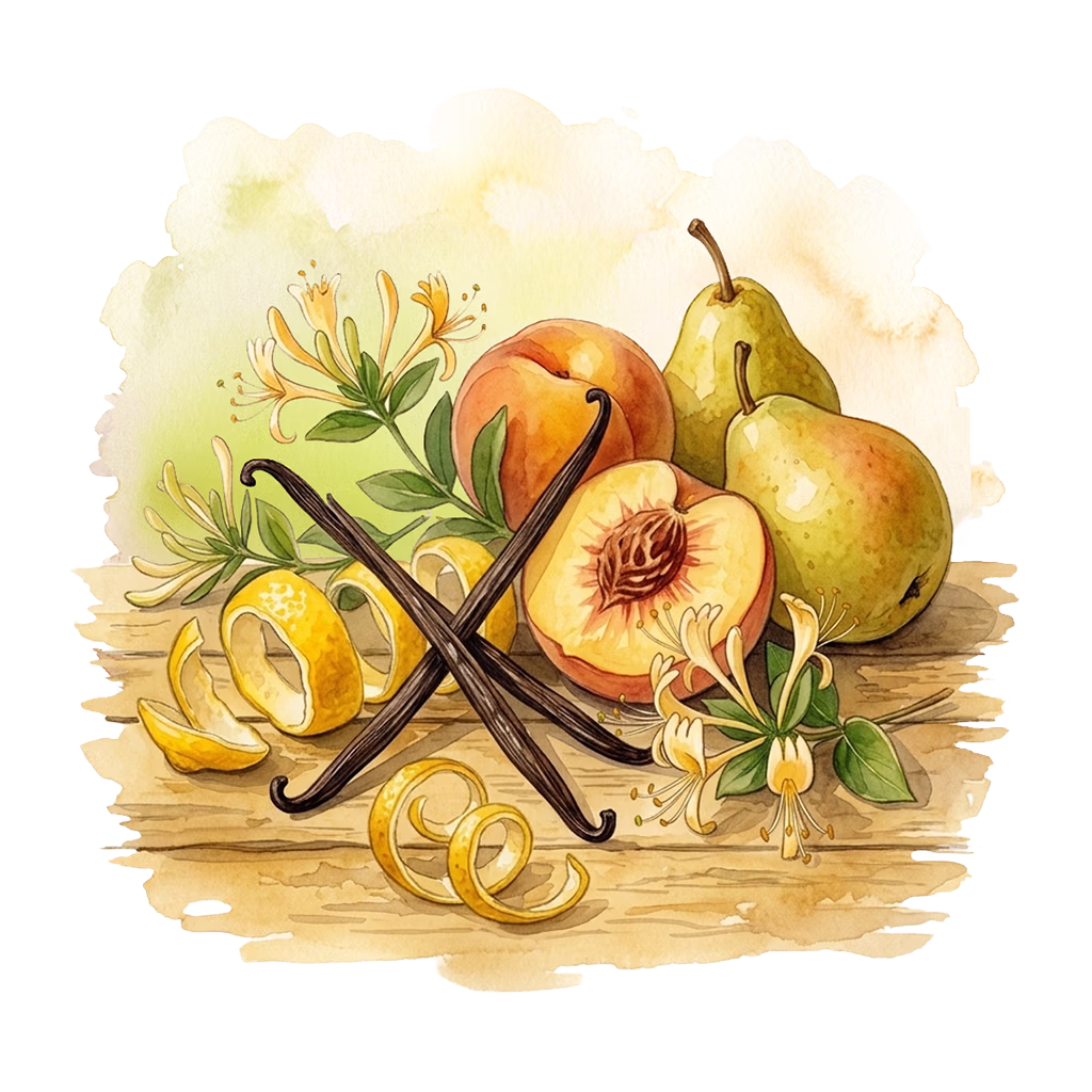 Tasting notes watercolor illustration of peach cobbler