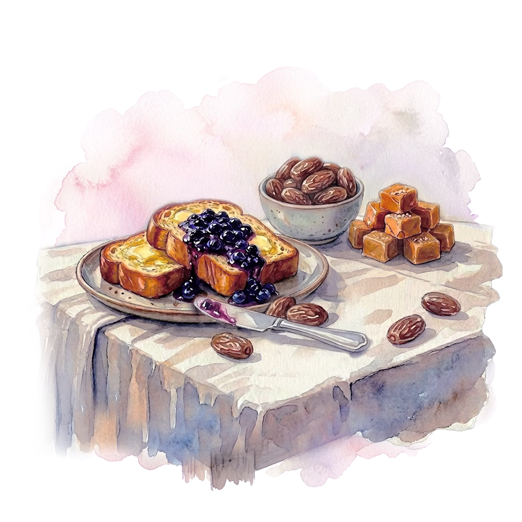 Tasting notes watercolor illustration of peach cobbler