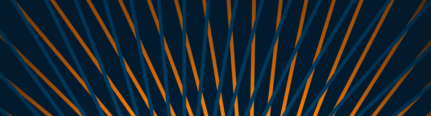 Abstract blue and orange radial lines pattern on a dark background.