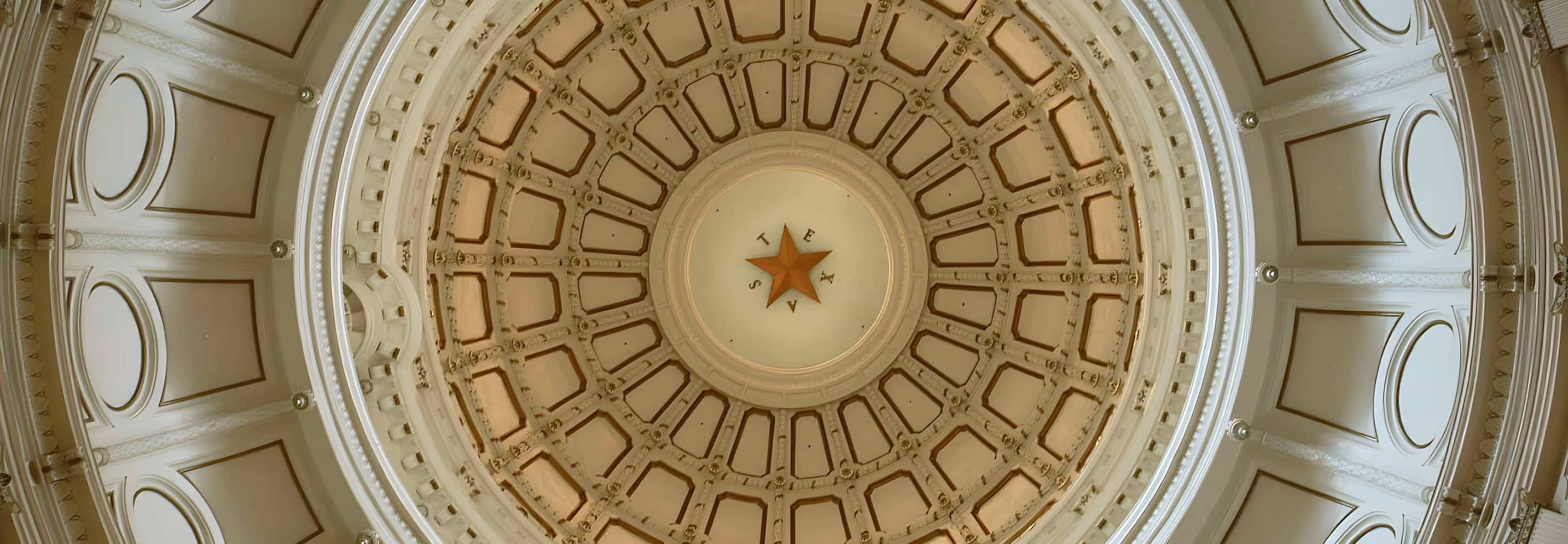 Ornate domed ceiling with a large central star and the word TEXAS around it.