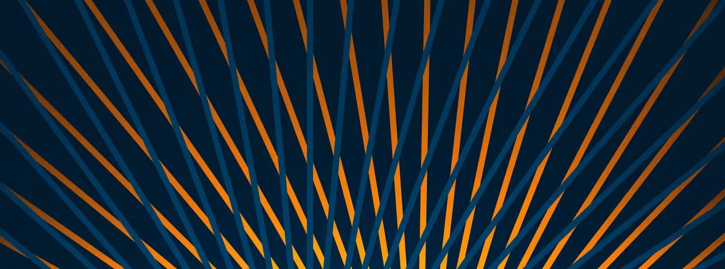 Dark blue and orange diagonal lines forming a geometric pattern radiating from the center bottom.