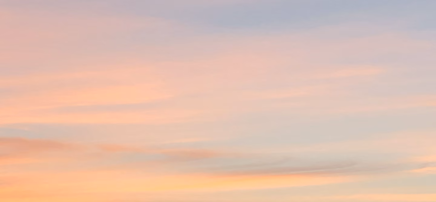 Softly colored sunset sky with light pink, orange, and lavender clouds.