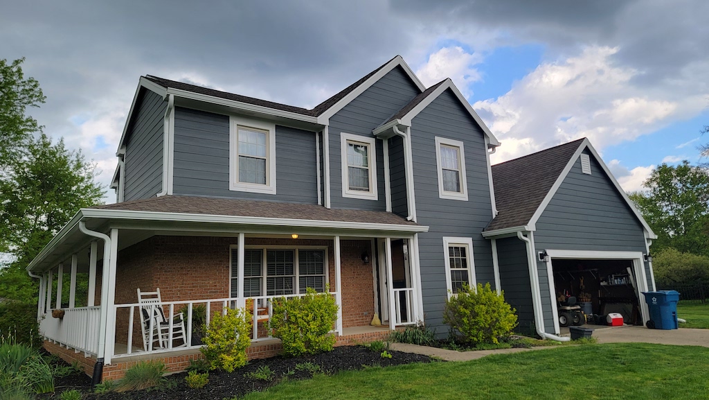 Dark blue James Hardie siding installed on a house in Greenfield, IN