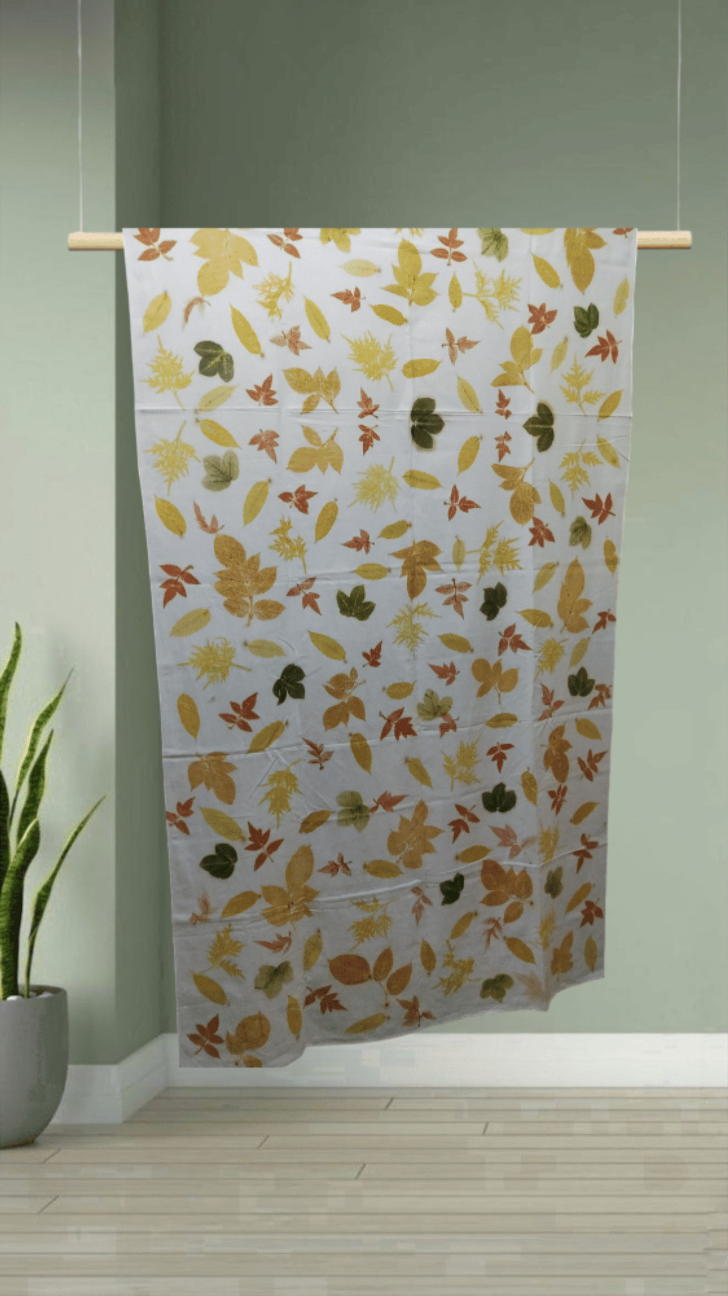 Ecoprint wall hanging showcasing natural designs.