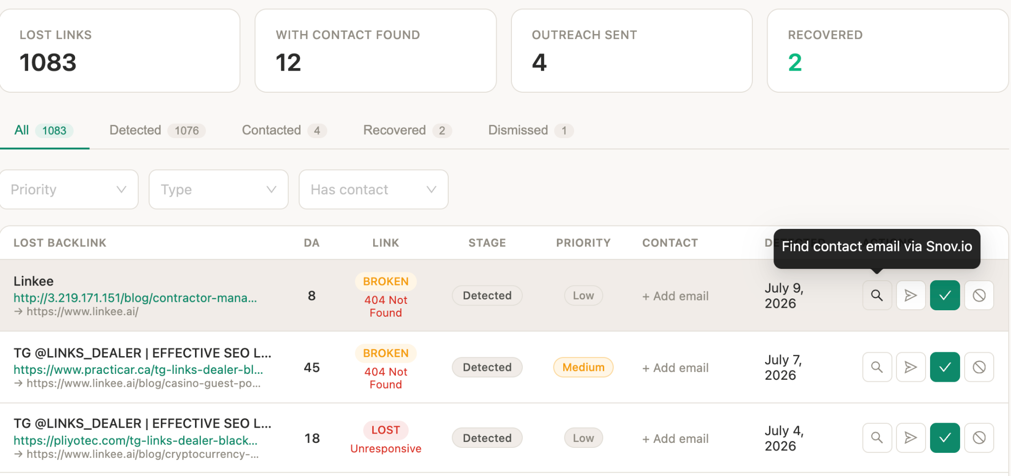 find contact in one click using Monitolink