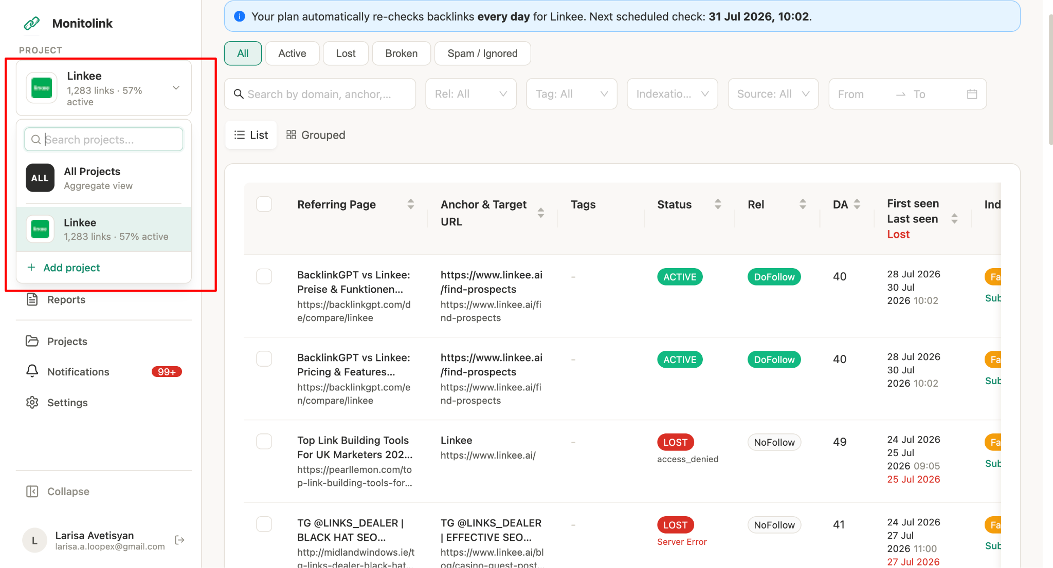 Automated Backlink Monitoring