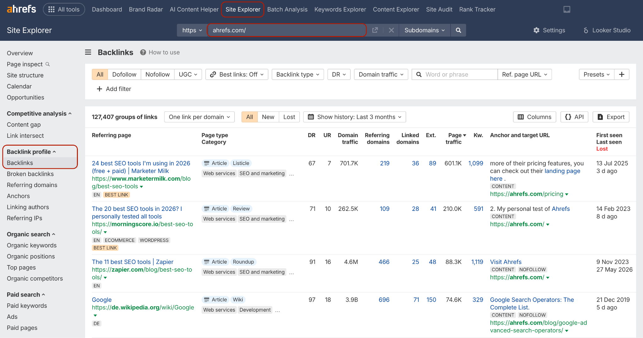 Ahrefs backlink profile