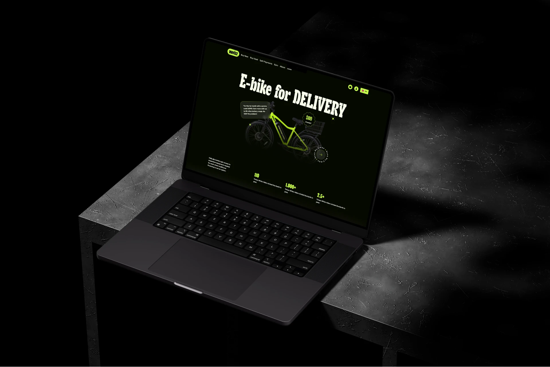  A laptop displaying a vibrant green screen, positioned on a clean, minimalist workspace.