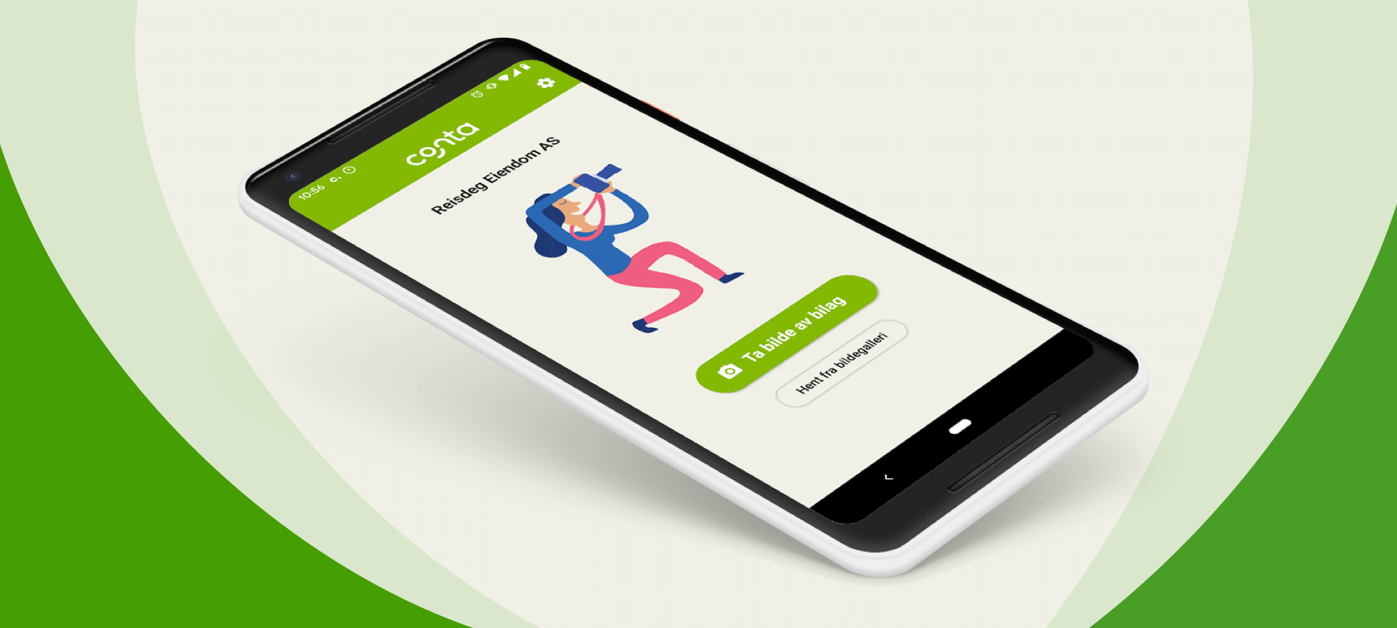 Mobilappen som du kan bruke når du fører regnskap I Conta. Ta bilde av kvitteringene dine og send rett til regnskapsprogrammet.