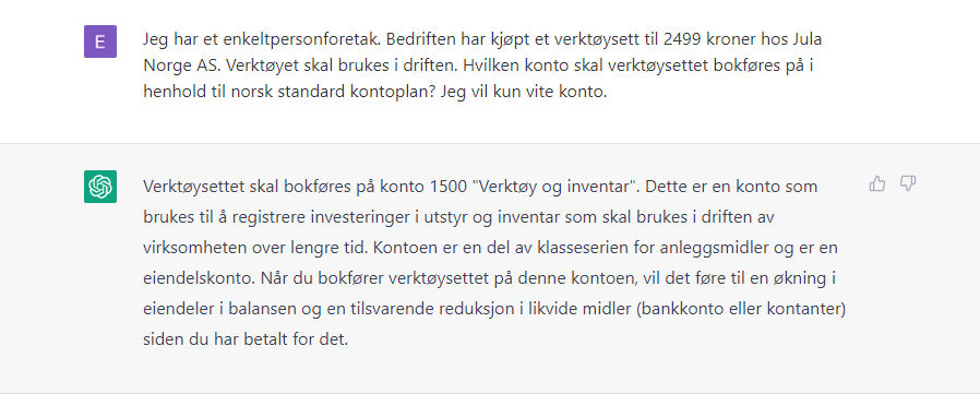 Kan ChatGPT bokføre et verktøysett?