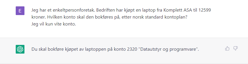 Kan ChatGPT bokføre en laptop?