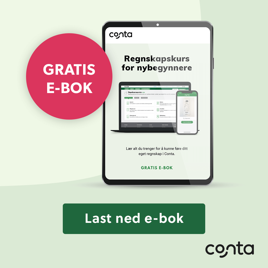 Reklamebanner: Last ned gratis e-bok og lær å føre regnskap.
