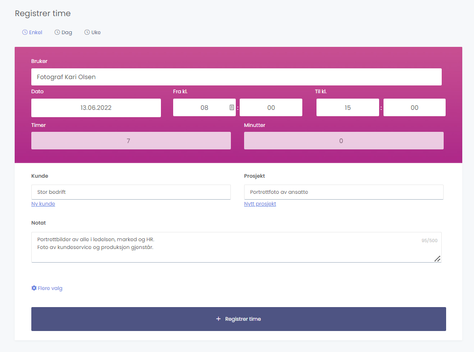 Hvordan skrive timeliste i timeregistreringsprogrammet Timerabbit.