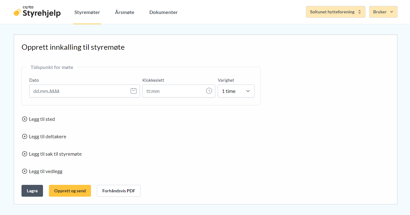 opprette styremøte