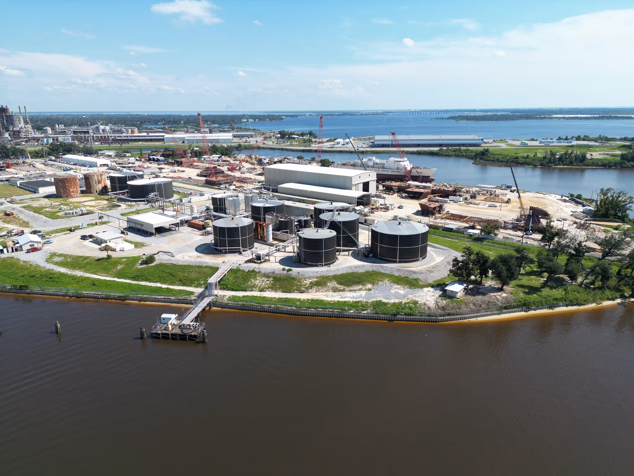 Aerial drone view of a CWR Contracting asphalt plant in Florida