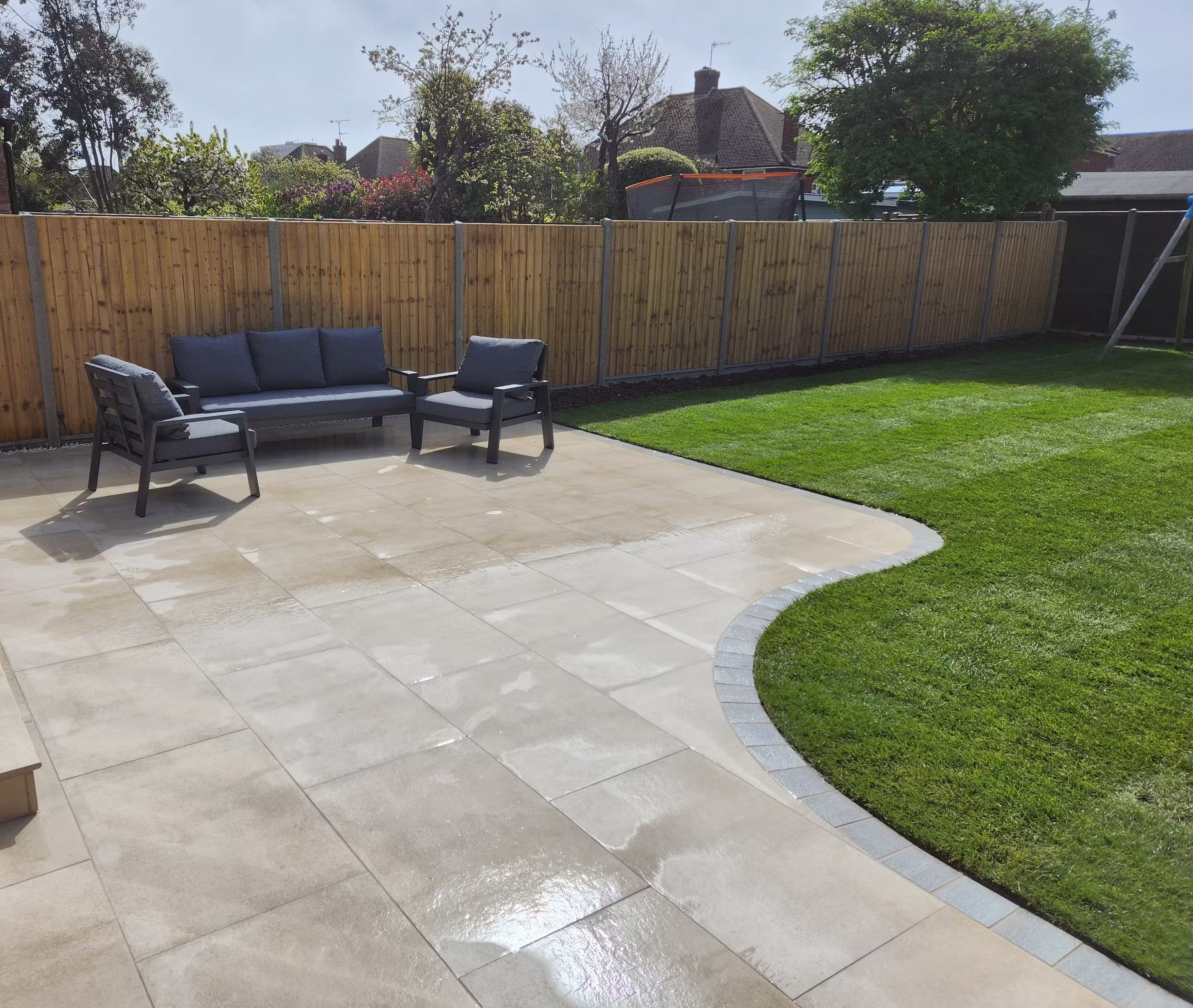Newly installed patio in West Sussex by Casteldine Landscapes