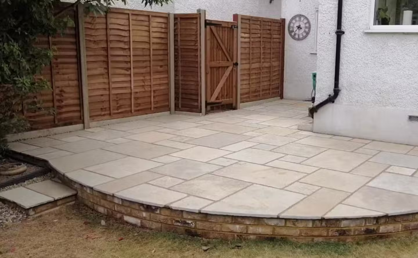 Newly installed garden patio after professional paving in Worthing, West Sussex