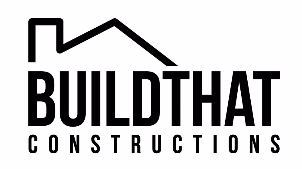 BuildThat Constructions logo with stylized house roof above bold black text.