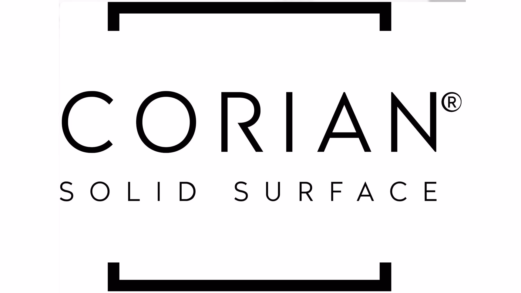 Corian solid surface logo with black text and brackets on white background.