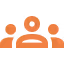 Icônes de personnes en orange, représentant un groupe ou une équipe, sur fond sombre.