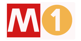 Logo della metropolitana linea 1 di Napoli con una M bianca su sfondo rosso e un cerchio arancione con il numero 1 bianco all'interno.