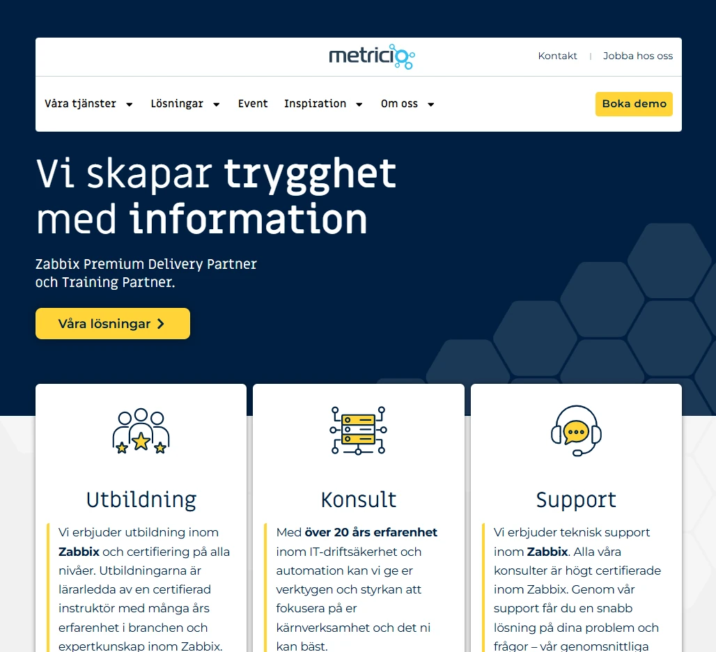 Skärmbild från Metricios webbplats