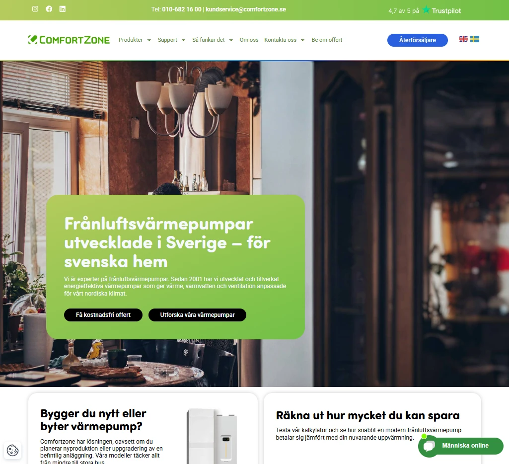 Skärmbild från ComfortZones webbplats