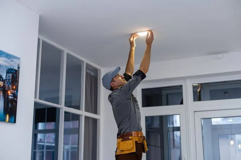 remodeling carpenter working on recessed lighting