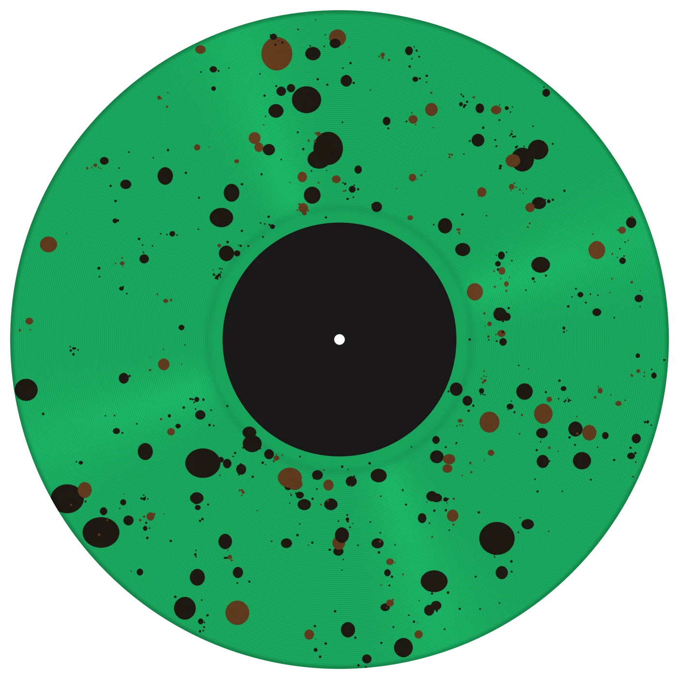 Green vinyl record with brown and black splatter