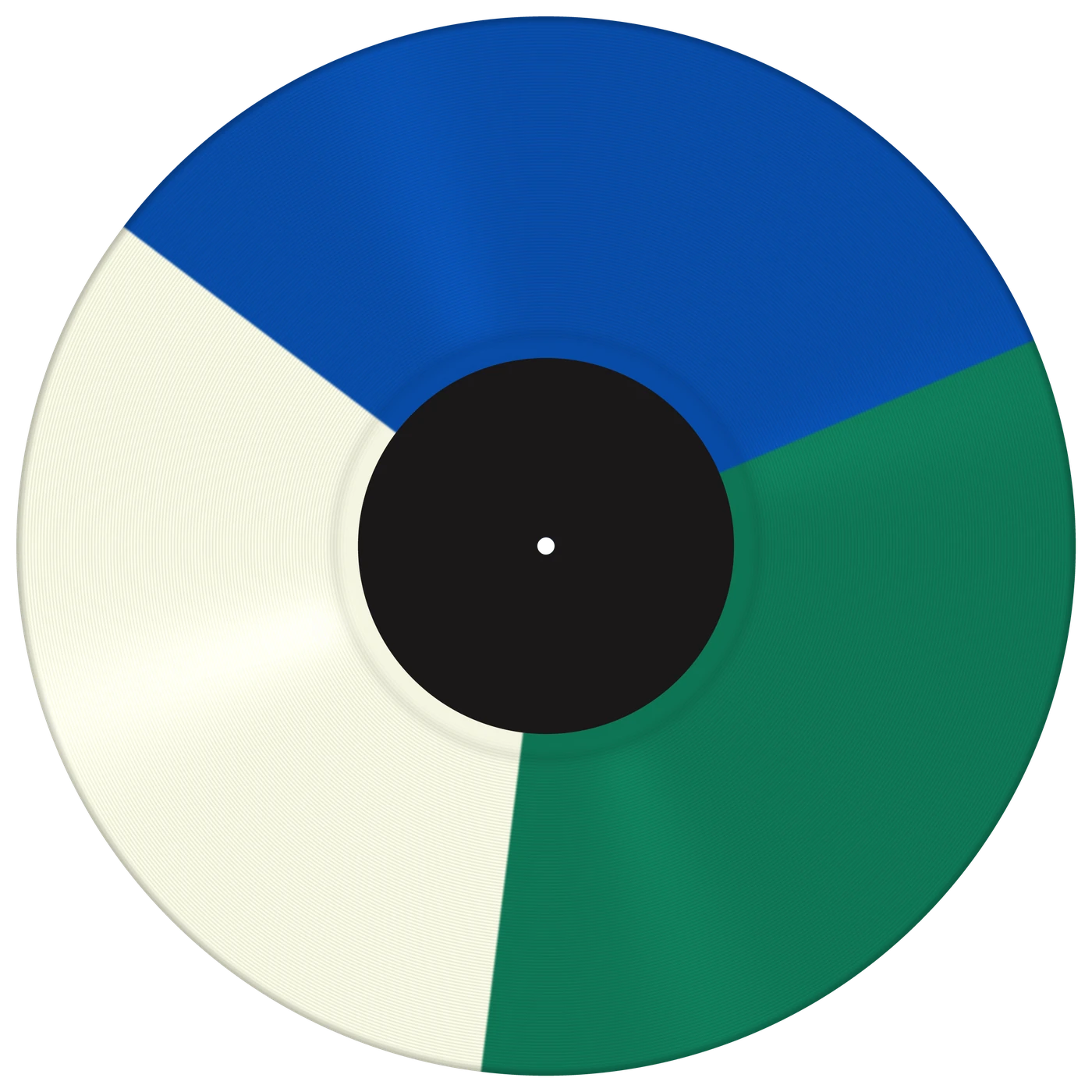 Tri colour segment vinyl record in green, white and blue
