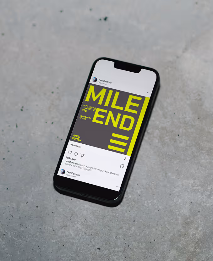Mile end III Instagram promotion in mobile mockup.