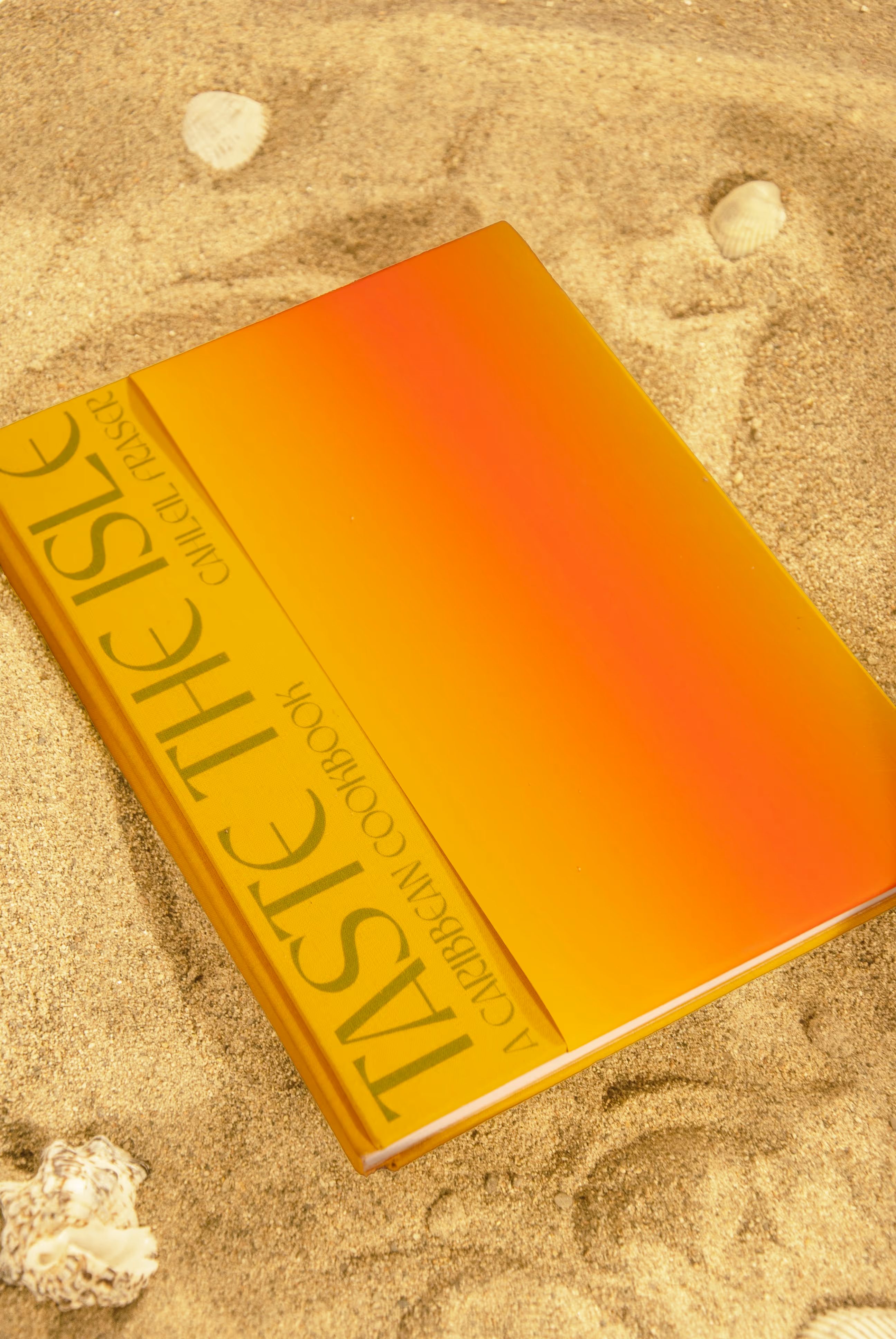 Cookbook laying in the sand 