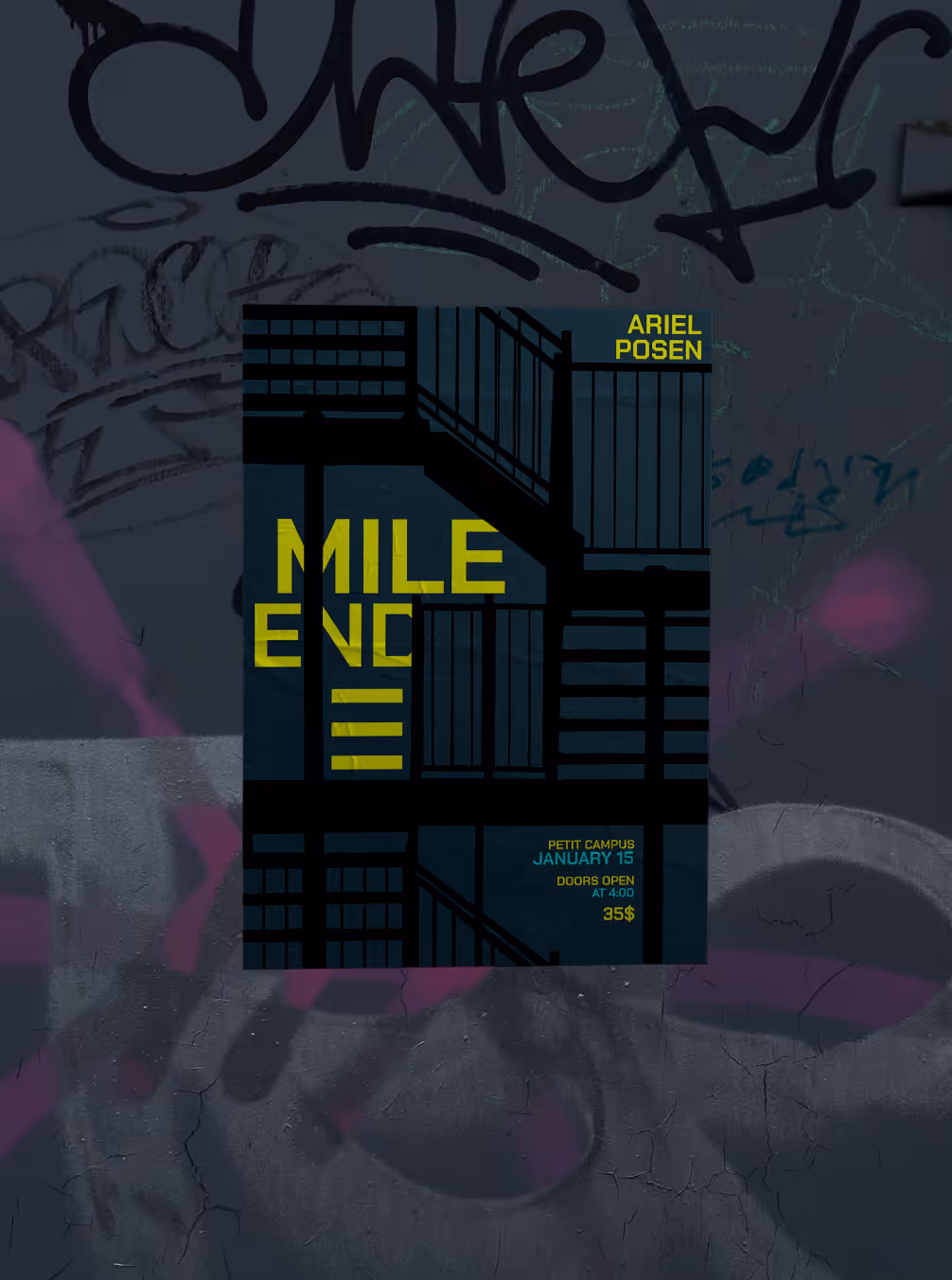 Mile End III mockup on graffiti background 