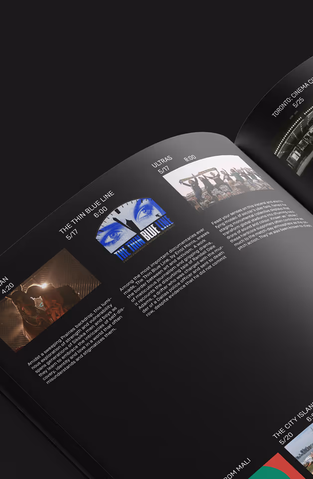 Documentary thumbnails from Hot Docs in a magazine