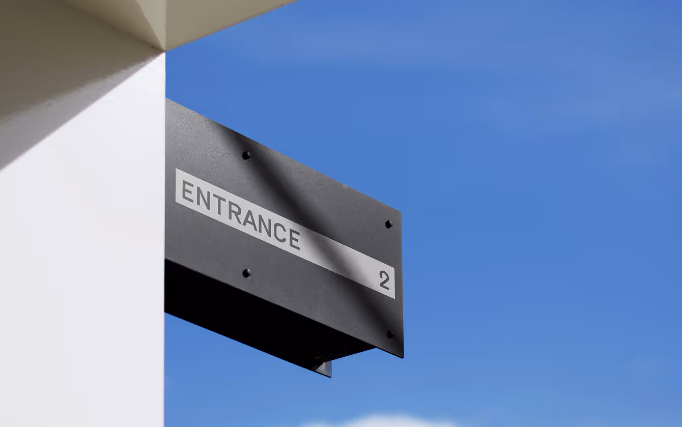 Signage reading "entrance 2" for Hot Docs
