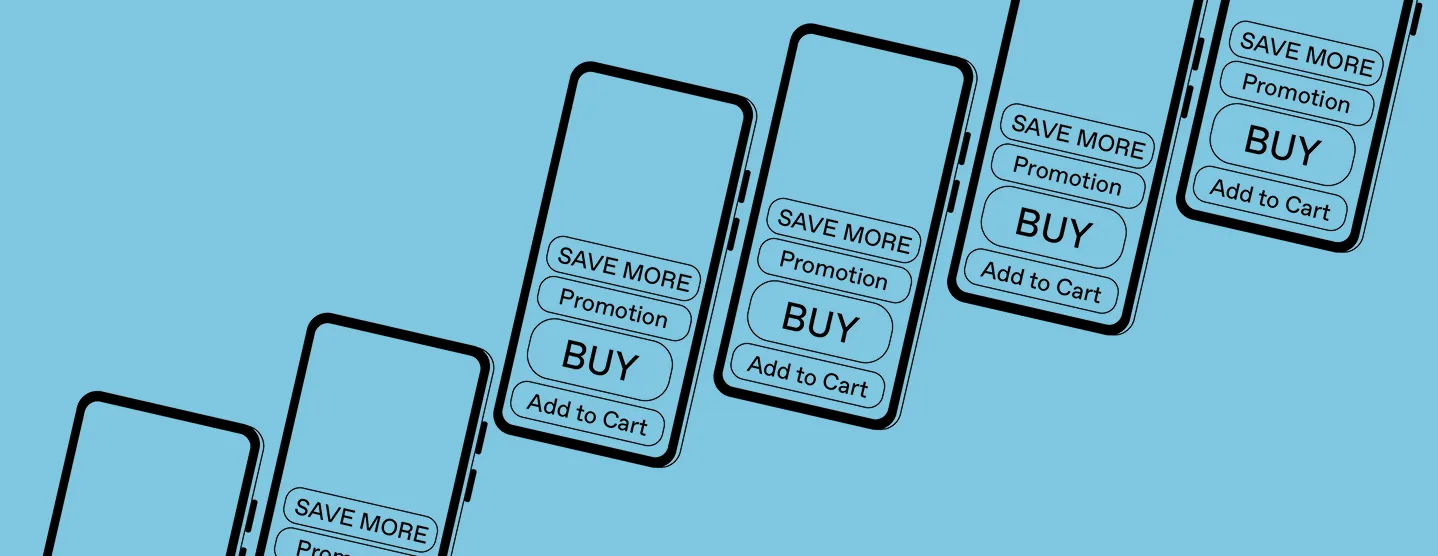 Vector phones saying "Buy" on blue background