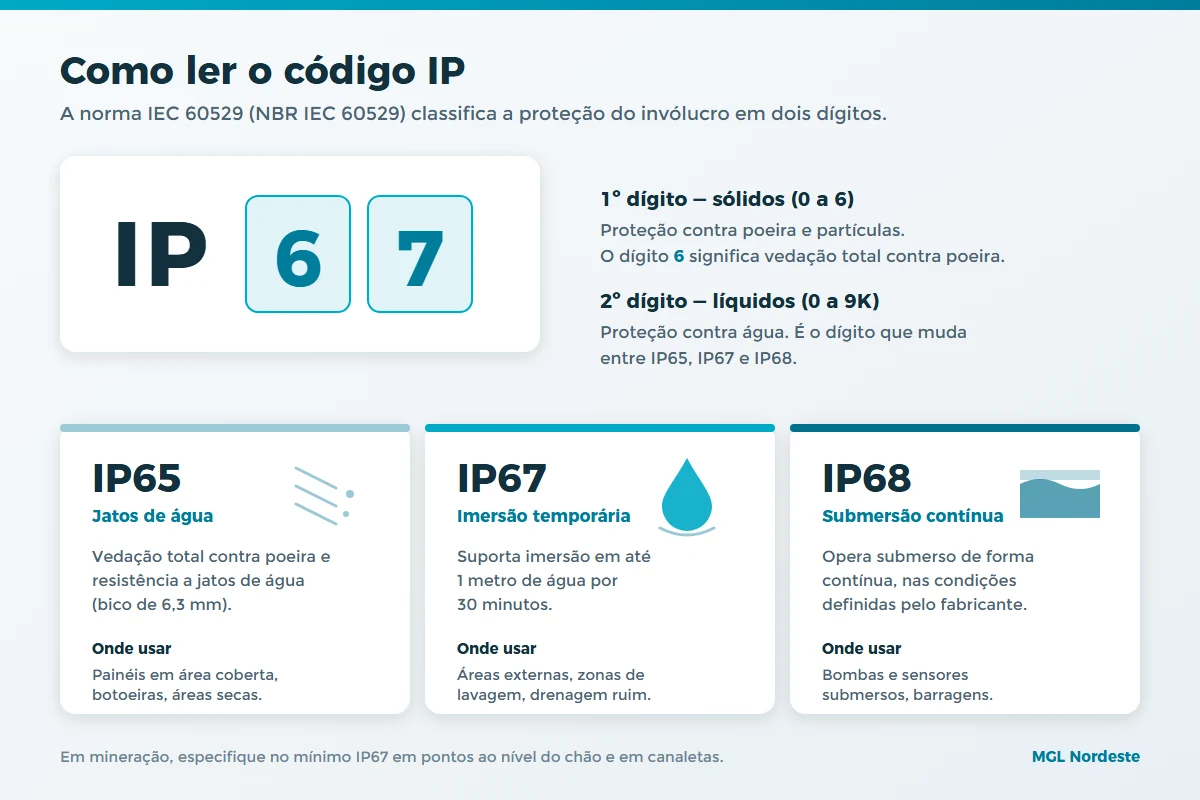 Infográfico: como ler o código IP e a diferença entre IP65, IP67 e IP68