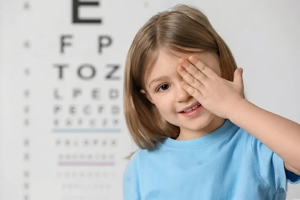 Infográfico comparativo mostrando um olho com cristalino opaco (catarata) e um olho com lente intraocular implantada recuperando a visão