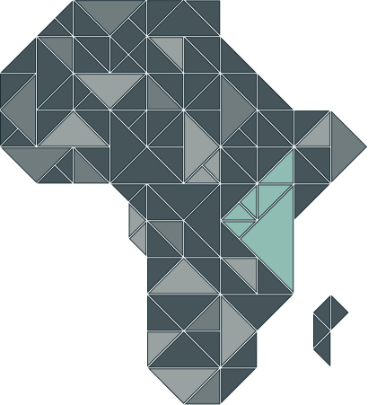 Geometric abstract map of Africa composed of triangular shapes in shades of gray and teal.