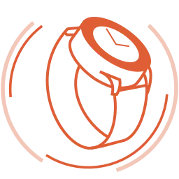 Icône d'une montre orange stylisée avec cercle autour sur fond transparent.