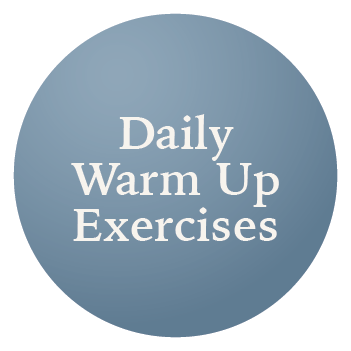 Blue circle with white text reading Daily Warm Up Exercises.