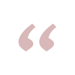 Light pink left double quotation marks inside a white circle on a black background.