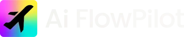 Ai FlowPilot logo, a black airplane icon on a gradient background beside the text Ai FlowPilot.