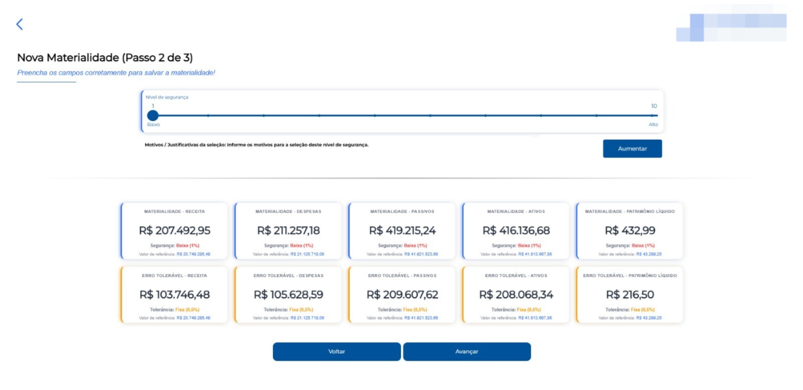 Sistema de auditoria e materialidade financeira