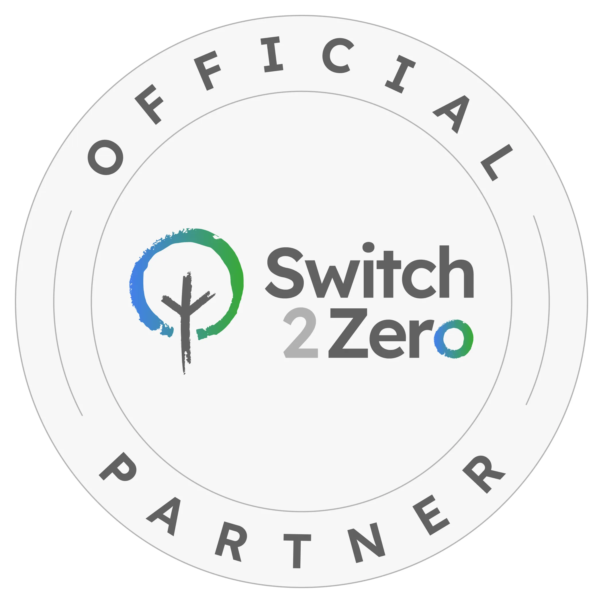Switch 2 Zero logo with a stylized tree and circle, labeled Official Partner in a circular frame.