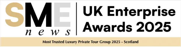 SME news UK Enterprise Awards 2025 logo with subtitle for Most Trusted Luxury Private Tour Group 2025 Scotland.